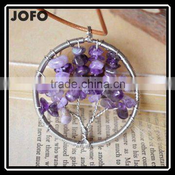 Hot Sale Natural Gemstone Chips Life of Tree Pendant Wire Wrap Charm Jewelry SCC0355