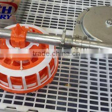 Red plastic pan feeder and chicken drinking system (poultry feeder and drinker)