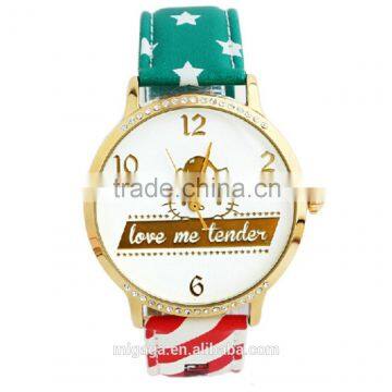 Lovely And Cute Hello Kitty Quartz Watch With Alloy Gold Case For Girls