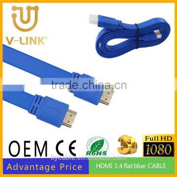 Factory price blue flat HDMI Cable , high data transfer speed and quality HDMI m/m 1.4 cable for computer/HDTV/MONITOR/PROJECTOR