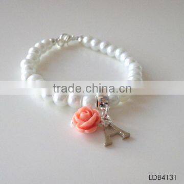 Fashion pearl bracelet with rose letter A pendant chinese manufacturer