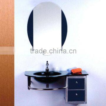 High Quality Tempered Glass Bathroom Wash Sink, Dark Blue Color Glass with Stainless Steel Holder