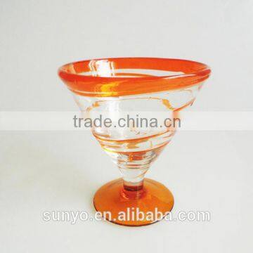 Hand Blown Swirl Design Spayed Color Martini Glasses with High Quality