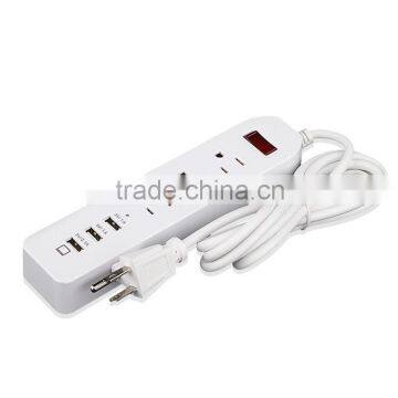 3 way power supply board with smart usb 3 outlet 100-125v extension cord sockets