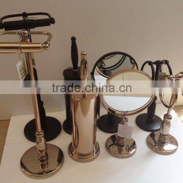 2014 new High end Gold finish bathroom accessories set 4pcs: toilet roll holder stand, brush bowl, towel rack, mirror