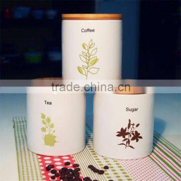 Ceramic canister set with bamboo lid