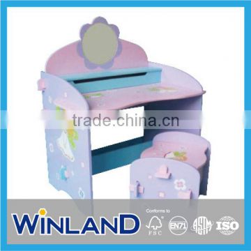 Kids Wooden Vanity Table with Stool Girl Pink