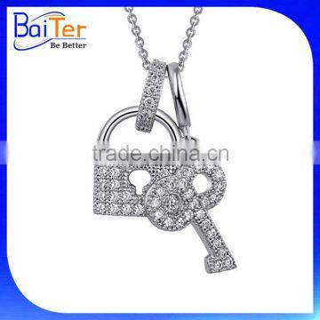 Custom White Gold Plated Cubic Zirconia CZ 925 Sterling Silver Lock Pendant Necklace Pendant photo-4