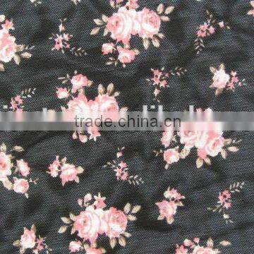 Pink Flower on Black Mesh Half Shiny Mesh Spandex Nylon 70210 Elastic Kids Shoes Fabric photo-6