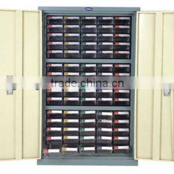 industrial parts cabinet with 75 plastic drawers and door