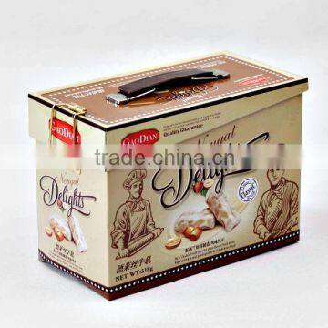 popular rectangular lunch tin box with handle for food tin box