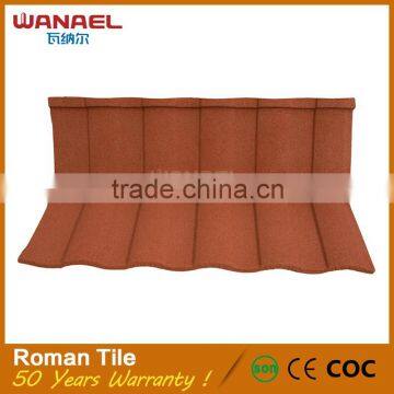 Roman stone coated chip roof storm resistance aluminium zinc metal type of roofing sheets prices