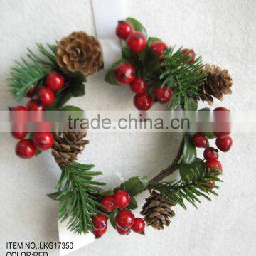 New High Quality Popular Christmas 5.5" Atificial Candle rings with red berries real pinecone for Christmas house Decoration