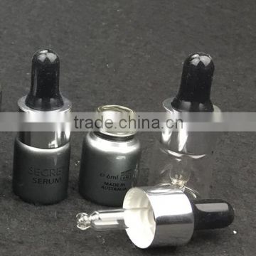 5ml silver cap shiny grey glass dropper bottle