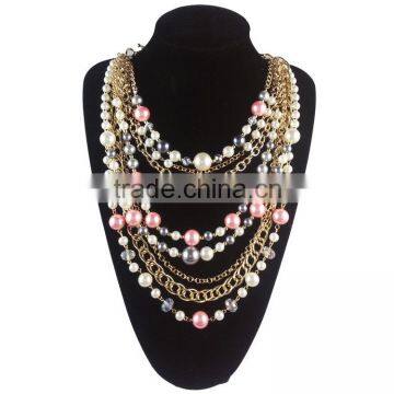 New European And American Big Pearl Blending Exaggeration Party Long Multi-Color Necklace