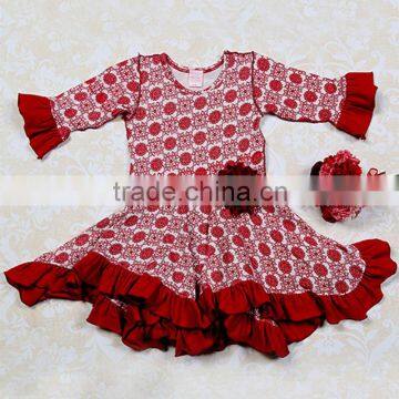 Wholesale girl thanksgiving outfit party birthday dress for western girl rose red flower kids maxi dress