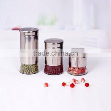 durable 3pcs Zibo glass canister with SS cover