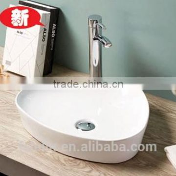 LELIN latest super thin slim edge art ceramic basin lavatory bowl sink triangle counter top basin bathroom vanity wash basin