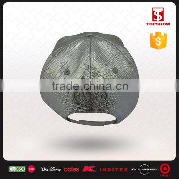 Hip Hop Style 3D Embroidery Logo Outdoor Silver PU Leather Snapback Cap photo-2