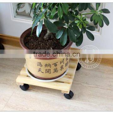 Top quality wooden plant pot tray wood flower pot tray with wheel