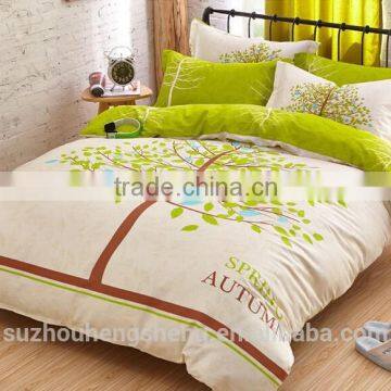 100% cotton new designed most comfortable tree leaf printing 4piece sheet set