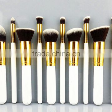 10Pcs White+Gold Pro MakeUp Cosmetic Set Eyeshadow Kits wood Brush blusher Tools