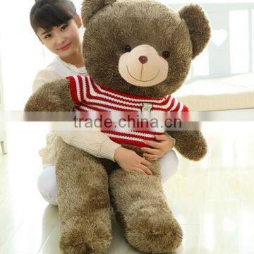 Birthday Valentine Festival Gift Grey and Brown Big Size Plush Teddy Bear Toy Doll With Red Love Stripe Cloth photo-2
