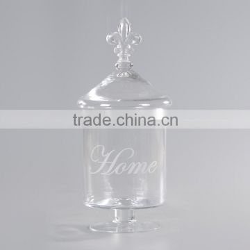 glass candy jar with lid and glass footed