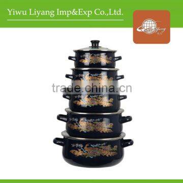 Blue Enamel Pot Set 5PCS Enamel Cookware With Glass Lid