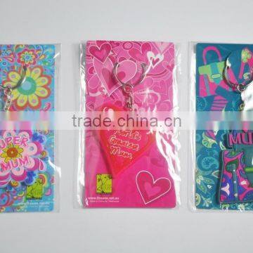 OEM design soft pvc key chain with card paper packing, custom made 3d rubber pvc key chain