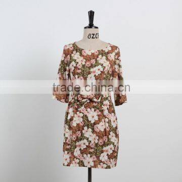 Lattest woman floral print dress long sleeve dot dress spring autumn dress casual dress custom supply cheap price