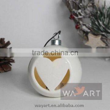 Lovely Heart Ceramic Christmas ball Candle Holder for Hanging