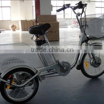 green 3 wheel electric bike with basket for older