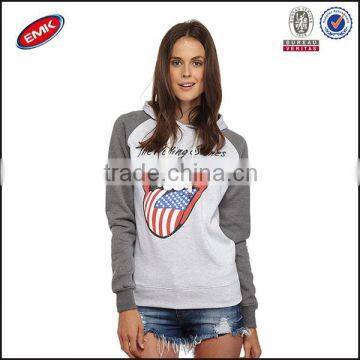 high quality custom made women's raglan hoodie printed sweatshirts
