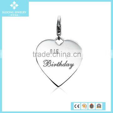 Charm Silver 925 Original Engraveable Happy Birthday Heart Charm in Sterling Silver