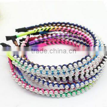 Beautiful kids hair hoop, grosgrain ribbon pearl hair hoops colorful candy hair band