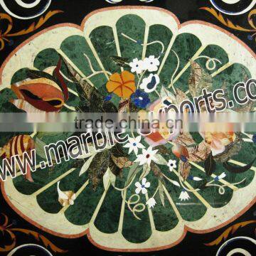 Pietra Dura Marble Inlay Dining Table Set, Marble Inlay Dinning Table Set