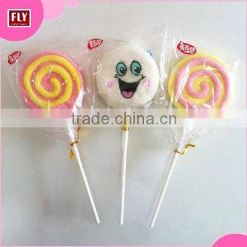 Funny Flat Round Shape Marshmallow Lollipop Candy