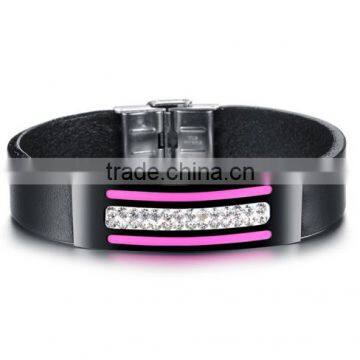 Made In China Leather And Rhinestone Bracelet