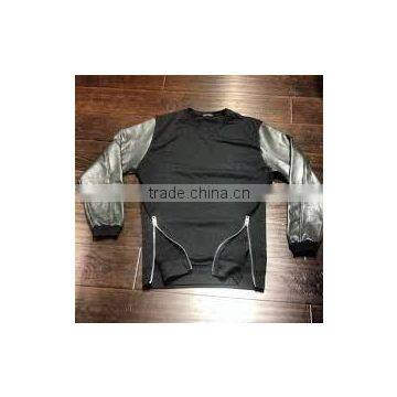 latest design custom sweatshirt with leather sleeves