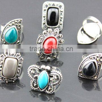 America style alloy colourful artificial stone open rings