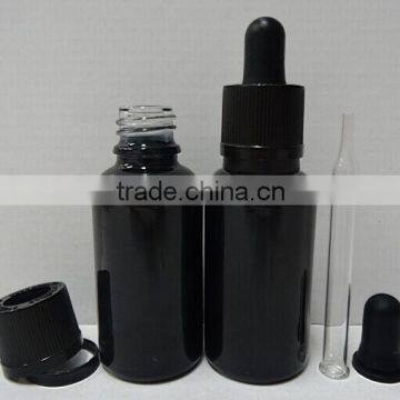 glossy black glass e liquid bottle with glass dropper bottle with childproof cap