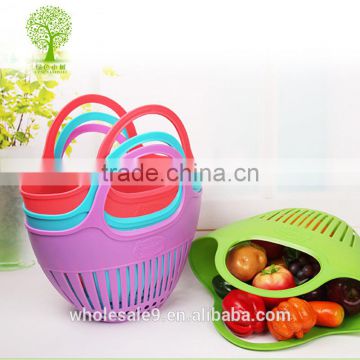 Plastic Storage Basket Fruit Vegetables Shopping Picnic Bin With Handles 2 Sizes