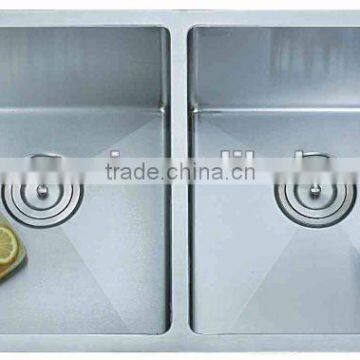 304 square stainless steel handmade double bowl undermount kitchen sink