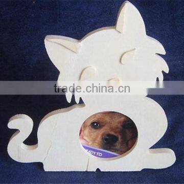 Unfinished natural cat shape wooden decorative kid photo frame