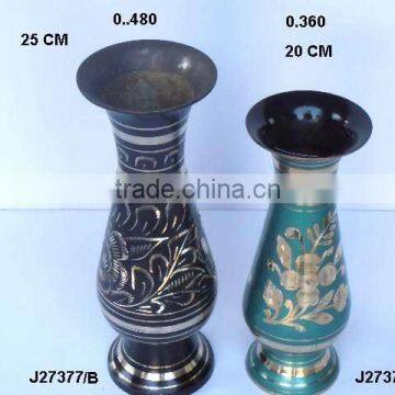 Cast Brass Traditional Indian Vases in Black and Green Colour