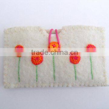 Best selling products custom made cheap fabric gadget case credit card wallet cotton felted phone sleeve cover with cute flowers