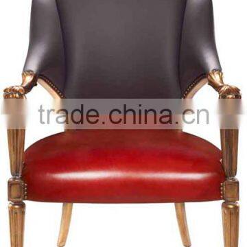 Retro Vintage French Louis Style Golden Framed Solid Wood Armchair With Leather Upholstery BF12-05274b photo-5