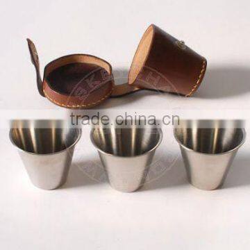 Stainless Steel Travel Short Glass Set with Leather Pouch