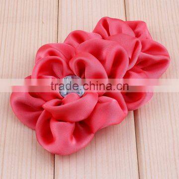 Handmade Satin Fabric Flower With Rhinestone Center for Kids Hair Accessories photo-5